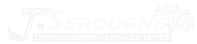 Logo EURL T. Serougne, terrassement et espaces verts avec icône de godet d'excavatrice et arbres.