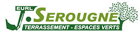 Terrassement et Espaces Verts : Logo EURL J. Serougne Logo EURL J. Serougne, terrassement et espaces verts, illustré d'un godet d'excavatrice et d'un arbre vert.